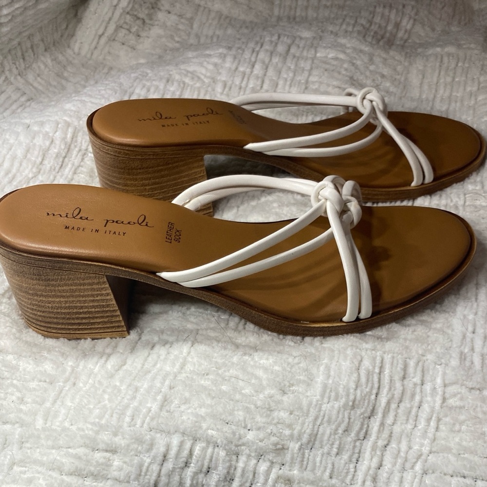 Mila Paoli White and Brown Sandals with Elegant Straps